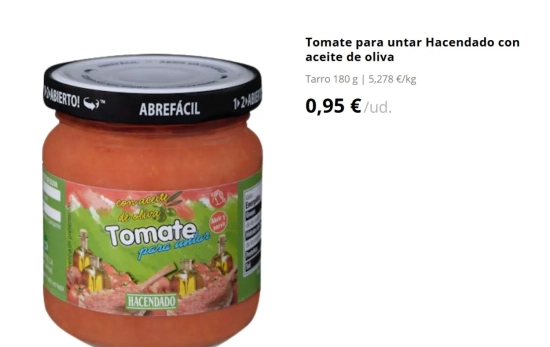 Tomate para untar Hacendado con aceite de oliva/ MERCADONA Tomate para untar Hacendado con aceite de oliva/ MERCADONA