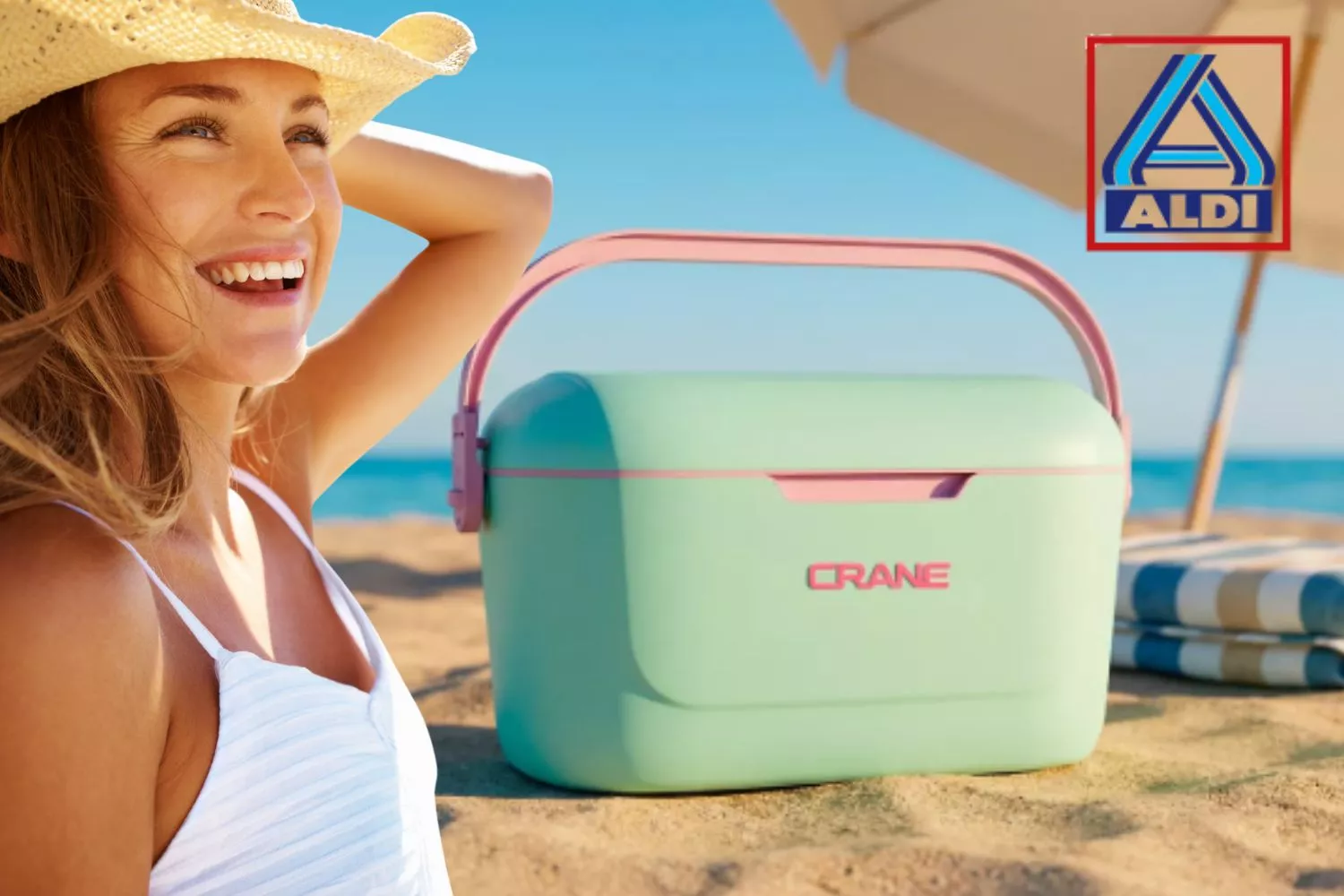 Colas kilométricas en Aldi para conseguir la nevera portátil de playa más colorida/ Fotomontaje Consumidor Global