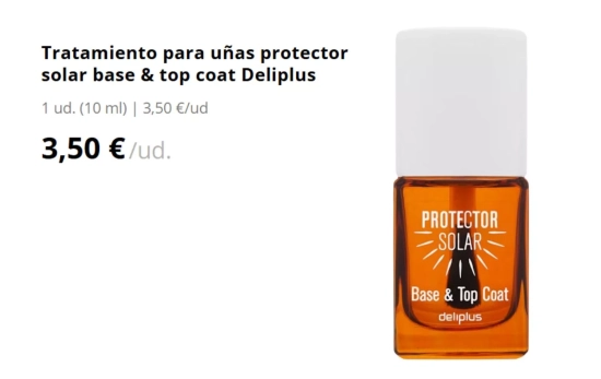 Tratamiento para uñas protector solar base & top coat Deliplus/ MERCADONA Tratamiento para uñas protector solar base & top coat Deliplus/ MERCADONA