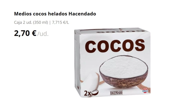 Medios cocos helados Hacendado/ Mercadona Medios cocos helados Hacendado/ Mercadona