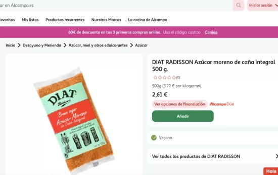 Azúcar moreno de la marca Diat vendida Alcampo / Alcampo 