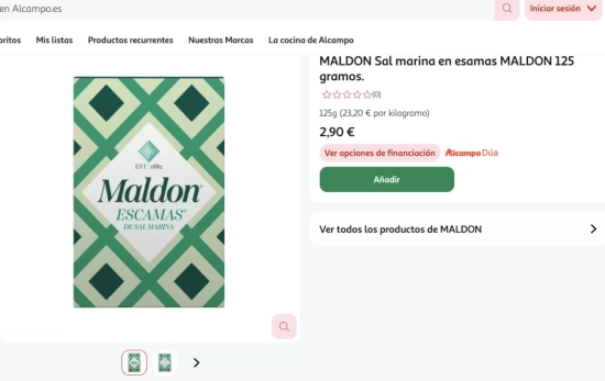 Sal de la marca Maldon / ALCAMPO Sal de la marca Maldon / ALCAMPO