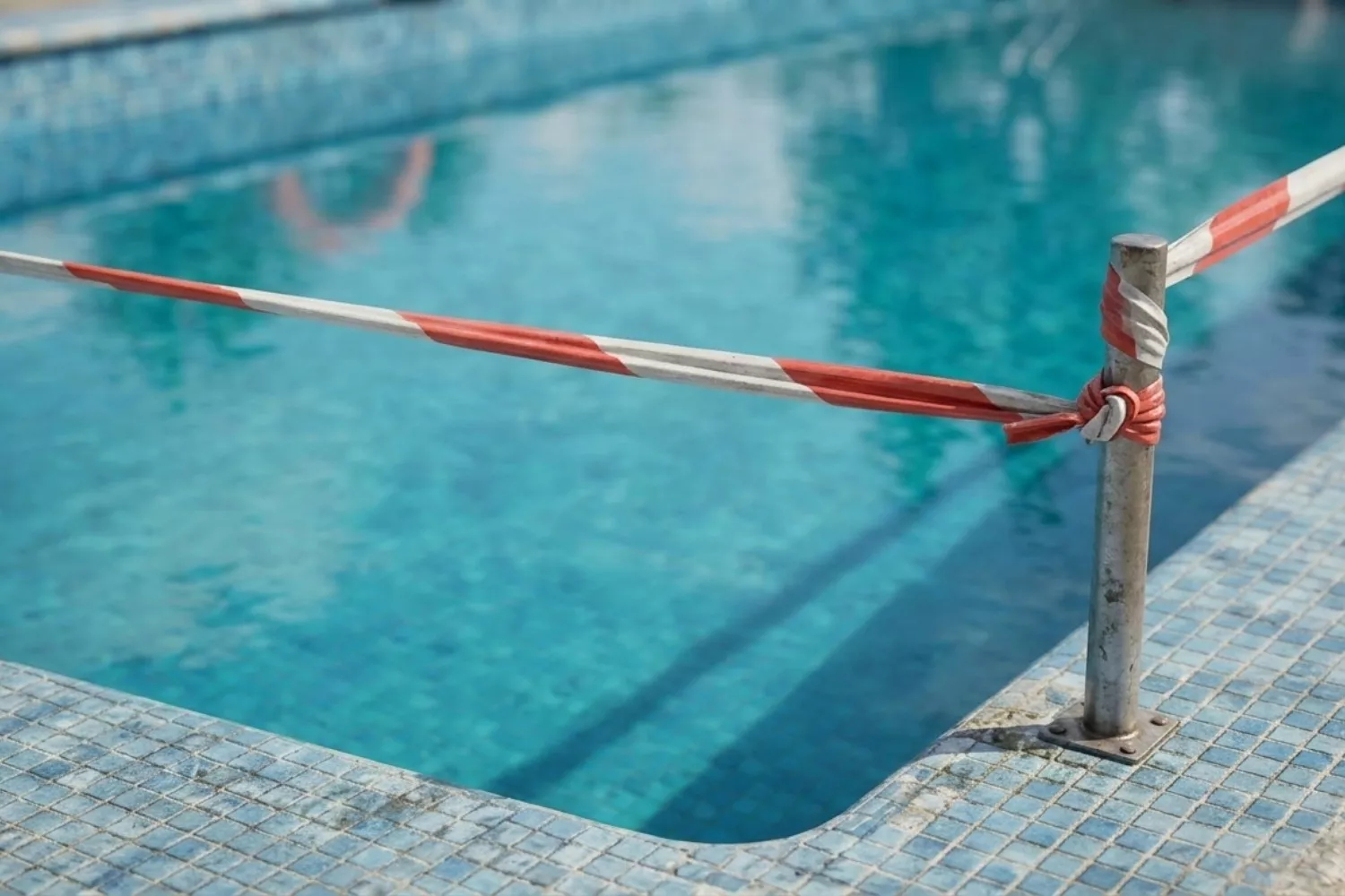 Una piscina precintada   FOTOMONTAJE