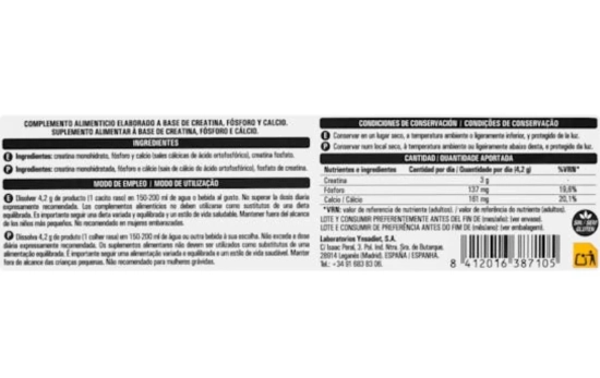 Información nutricional de la nueva creatina de Mercadona / MERCADONA Información nutricional de la nueva creatina de Mercadona / MERCADONA