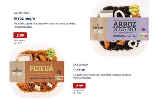 Arroz negro y fideuá ya preparados/ ALDI Arroz negro y fideuá ya preparados/ ALDI