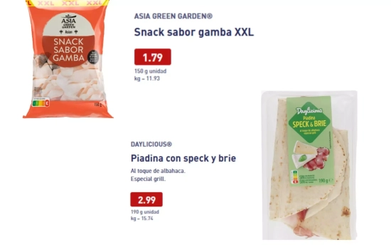 Piadina de speck y brie y snack de sabor gamba/ ALDI Piadina de speck y brie y snack de sabor gamba/ ALDI