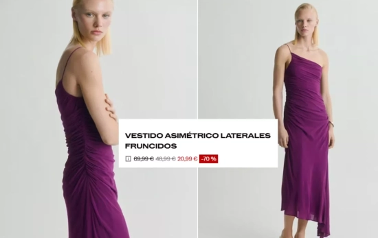 Vestido asimétrico fruncido/ MANGO OUTLET Vestido asimétrico fruncido/ MANGO OUTLET