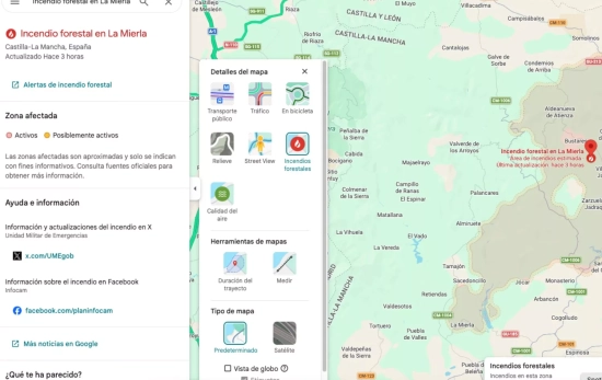 Información en Google Maps sobre el incendio activo en La Mierla CAPTURA Información en Google Maps sobre el incendio activo en La Mierla CAPTURA