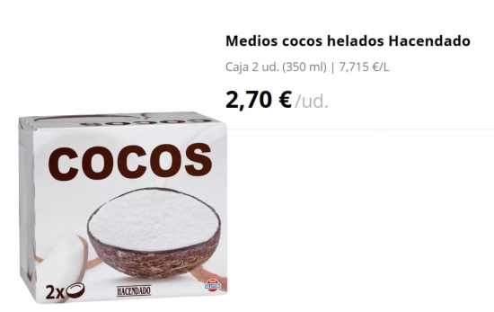 Medios cocos helados/ MERCADONA Medios cocos helados/ MERCADONA