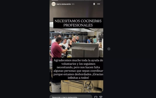 Una de las historias en el perfil del restaurante Barro demandando cocineros   INSTAGRAM