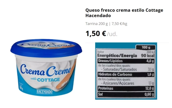Queso fresco crema estilo Cottage Hacendado/ MERCADONA