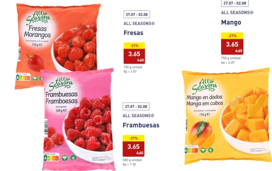 Frutas troceadas y congeladas / ALDI