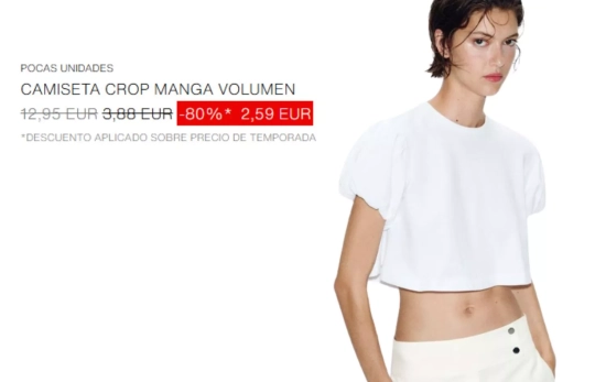 Camiseta crop de manga con volumen/ ZARA