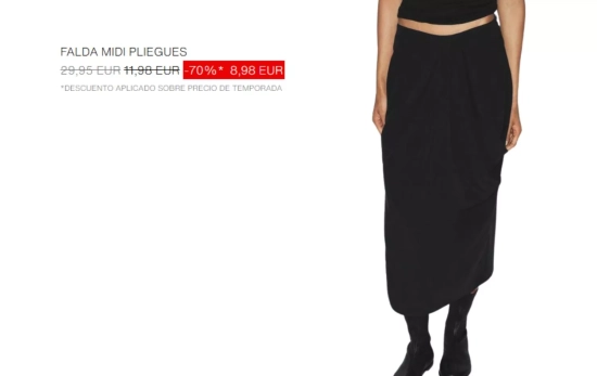 Falda midi con pliegues/ ZARA
