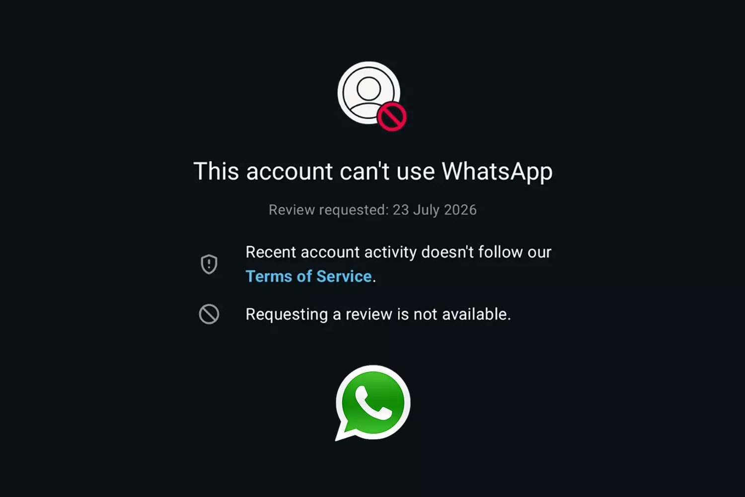 Pantallazo del mensaje de Meta anunciando el cierre de WhatsApp y el logo de la aplicación / Montaje CONSUMIDOR GLOBAL
