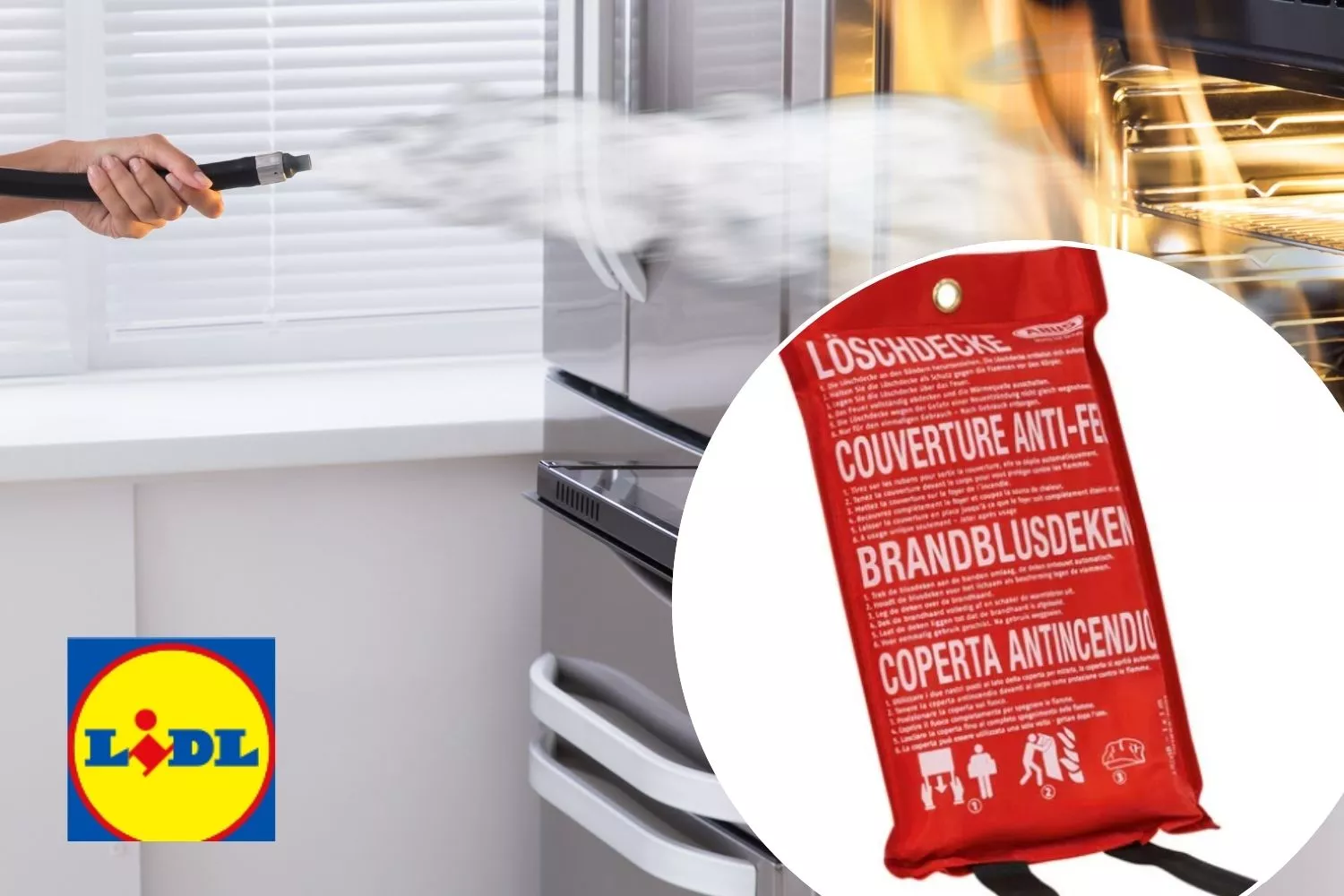 El logo de Lidl y la manta ignífuga antiincendios / Fotomontaje CONSUMIDOR GLOBAL