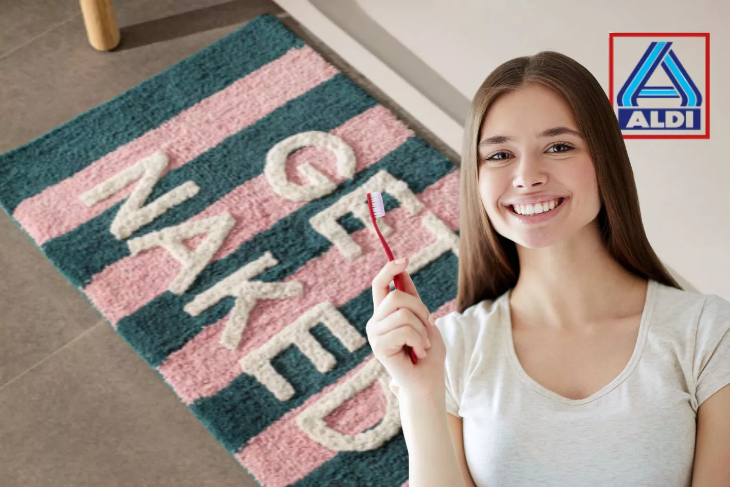 Una consumidora con una alfombra de baño de Aldi / Fotomontaje CONSUMIDOR GLOBAL