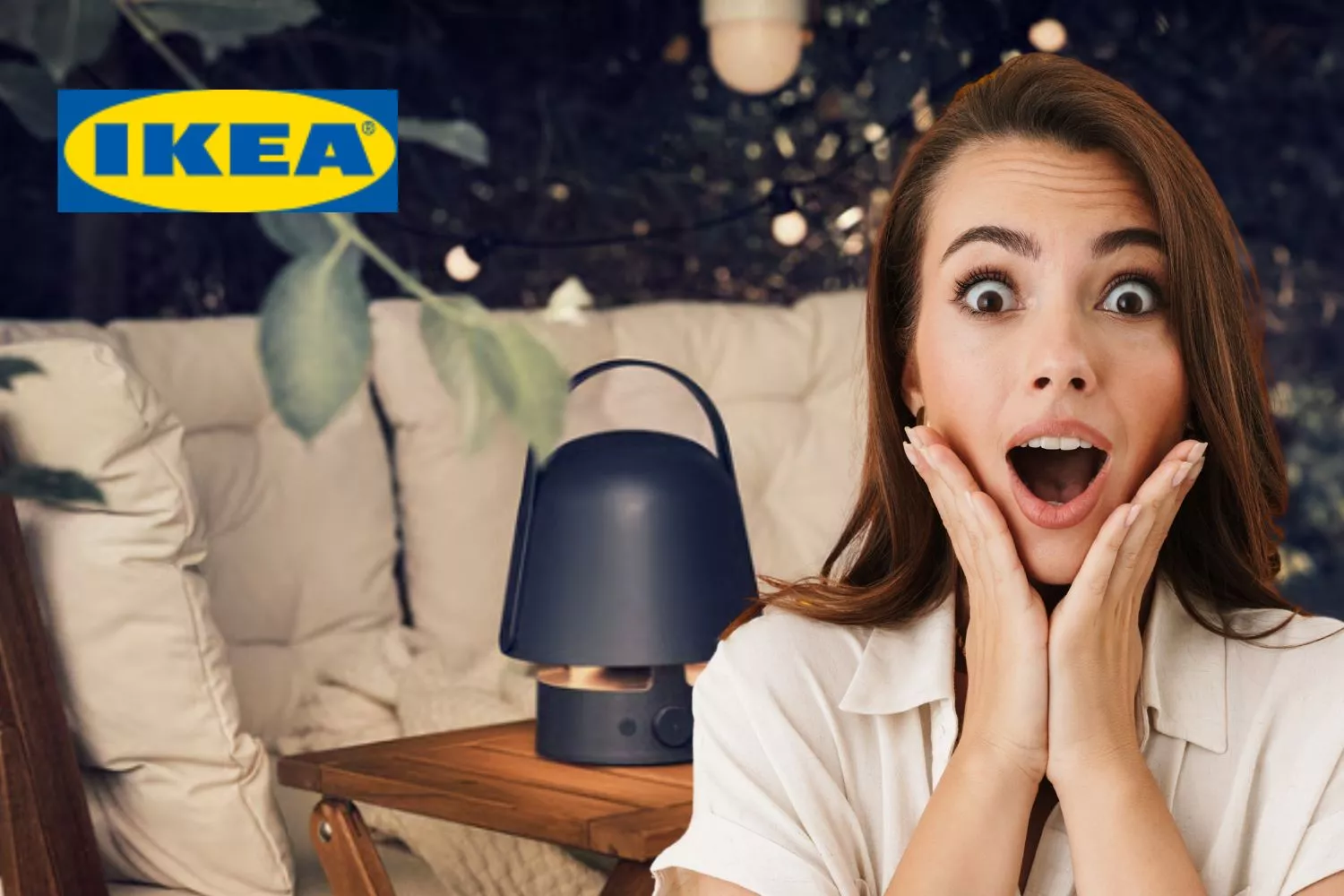 Una consumidora con el altavoz-lámpara de Ikea / Fotomontaje CONSUMIDOR GLOBAL