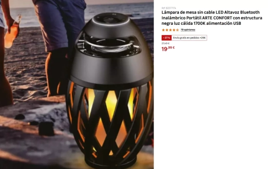 Lámpara de mesa sin cable LED Altavoz Bluetooth/ LEROY MERLIN Lámpara de mesa sin cable LED Altavoz Bluetooth/ LEROY MERLIN