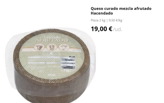 Queso curado mezcla afrutado Hacendado 2 kilos/ MERCADONA