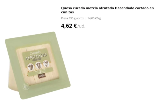Queso curado mezcla afrutado Hacendado cortado en cuñitas/ MERCADONA