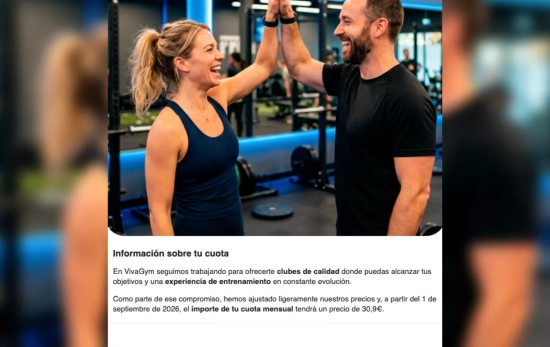 Captura de la información enviada por VivaGym sobre la subida de la cuota a un cliente CEDIDA Captura de la información enviada por VivaGym sobre la subida de la cuota a un cliente CEDIDA