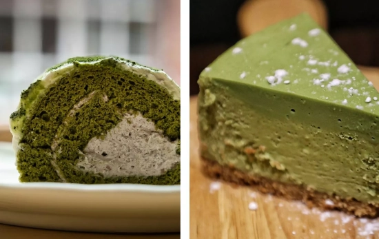 Bizcocho y una tarta de queso de matcha/ CANVA Bizcocho y una tarta de queso de matcha/ CANVA