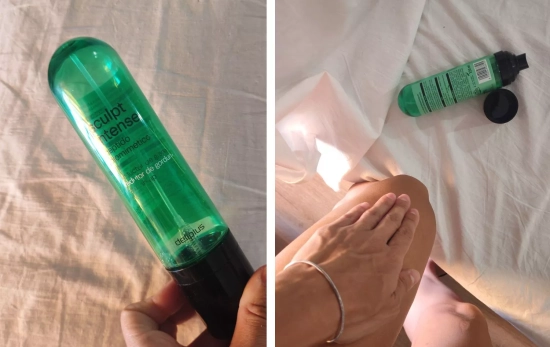 Aplicación del tratamiento corporal reductor de grasa efecto 'Push Up Sculpt Intense' de Deliplus/ ROCIO ANTON Aplicación del tratamiento corporal reductor de grasa efecto 'Push Up Sculpt Intense' de Deliplus/ ROCIO ANTON