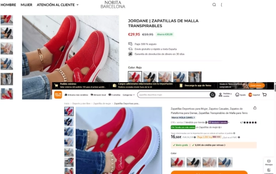 Comparación de las zapatillas de Norita con unas de Temu / CG