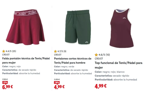 Ropa de pádel y tenis/ LIDL Ropa de pádel y tenis/ LIDL