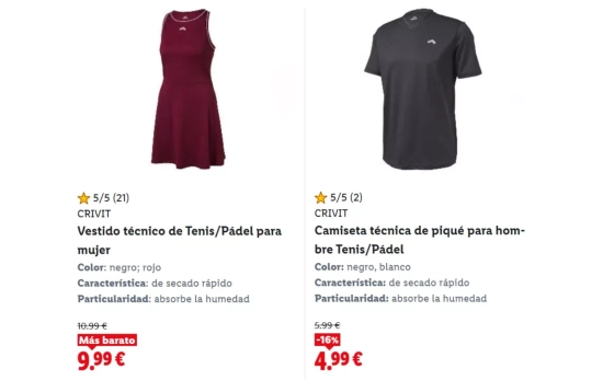 Indumentaria de pádel y tenis/ LIDL Indumentaria de pádel y tenis/ LIDL