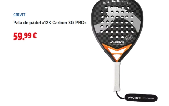 Pala de pádel 12K Carbon SG PRO/ LIDL Pala de pádel 12K Carbon SG PRO/ LIDL