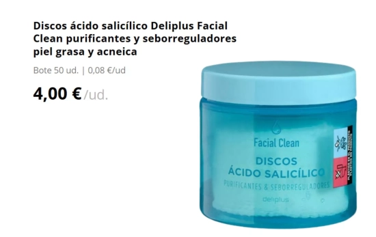 Discos ácido salicílico Deliplus Facial Clean purificantes y seborreguladores piel grasa y acneica/ MERCADONA Discos ácido salicílico Deliplus Facial Clean purificantes y seborreguladores piel grasa y acneica/ MERCADONA