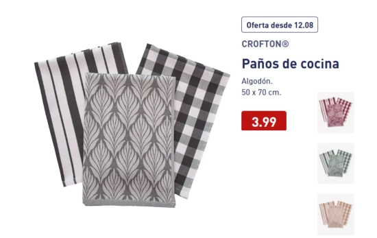 pack de tres paños de cocina Crofton/ Aldi pack de tres paños de cocina Crofton/ Aldi