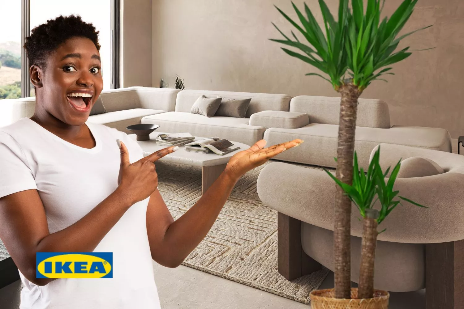 Una consumidora con la nueva planta decorativa de Ikea / Fotomontaje CONSUMIDOR GLOBAL