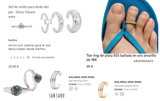'Toe Rings' de distintas marcas/ Fotomontaje Consumidor Global 'Toe Rings' de distintas marcas/ Fotomontaje Consumidor Global