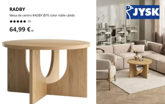 Mesa de centro RADBY de Ø70 cm aparece a 64,99 euros/ JYSK Mesa de centro RADBY de Ø70 cm aparece a 64,99 euros/ JYSK