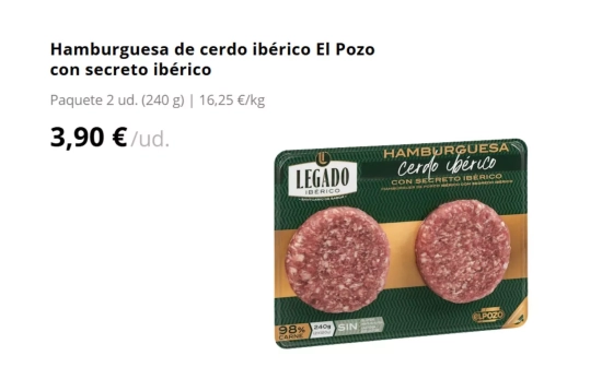 Hamburguesa de cerdo ibérico El Pozo/ MERCADONA Hamburguesa de cerdo ibérico El Pozo/ MERCADONA