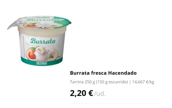 Burrata fresca Hacendado/ MERCADONA