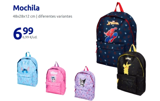 Mochilas de Stitch, Hello Kitty, Pokémon y Spider-Man/ ACTION