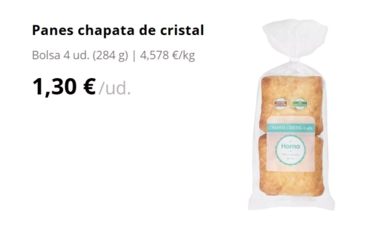 Pan de cristal de chapata envasado/ MERCADONA