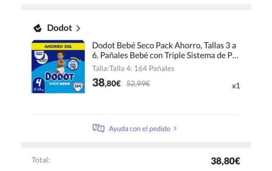 Los pañales Dodot comprados por Silvia en Miravia / CEDIDA