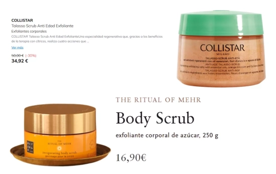 Exfoliantes Collistar y The Rituals/ Fotomontaje Consumidor Global Exfoliantes Collistar y The Rituals/ Fotomontaje Consumidor Global