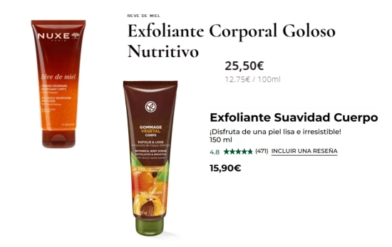 Exfoliantes Nuxe y Yves Rocher/ Fotomontaje Consumidor Global Exfoliantes Nuxe y Yves Rocher/ Fotomontaje Consumidor Global