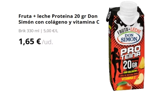 Fruta + leche Proteina 20 gr Don Simón con colágeno y vitamina C/ MERCADONA