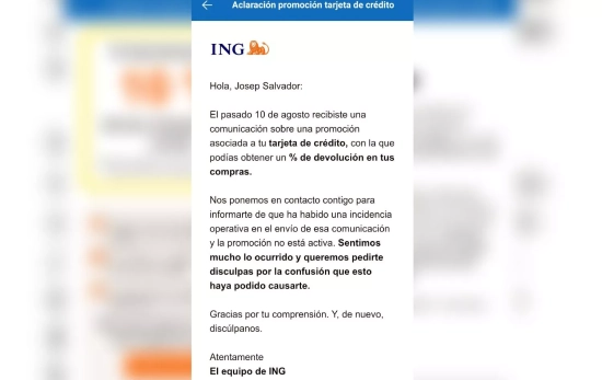 El mensaje donde ING anula la promoción / CAPTURA
