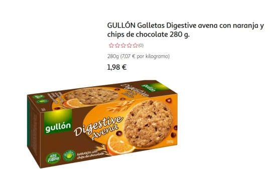 Galletas digestiva avena y naranja Gullón/ ALCAMPO Galletas digestiva avena y naranja Gullón/ ALCAMPO