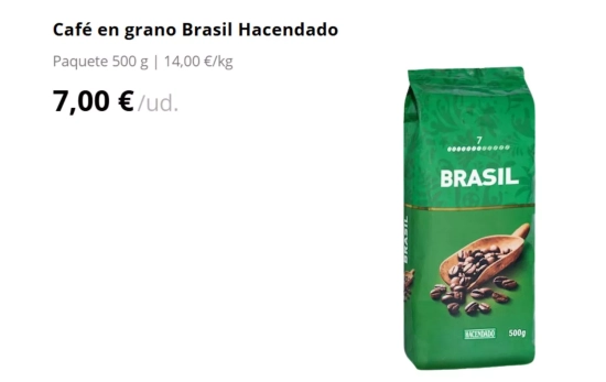 Café en grano Brasil Hacendado/ MERCADONA Café en grano Brasil Hacendado/ MERCADONA