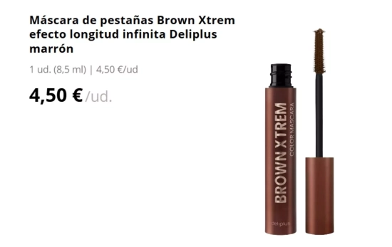 la Máscara de pestañas Brown Xtrem efecto longitud infinita Deliplus en marrón/ MERCADONA la Máscara de pestañas Brown Xtrem efecto longitud infinita Deliplus en marrón/ MERCADONA