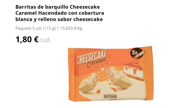 barritas de barquillo Cheesecake Caramel/ MERCADONA barritas de barquillo Cheesecake Caramel/ MERCADONA